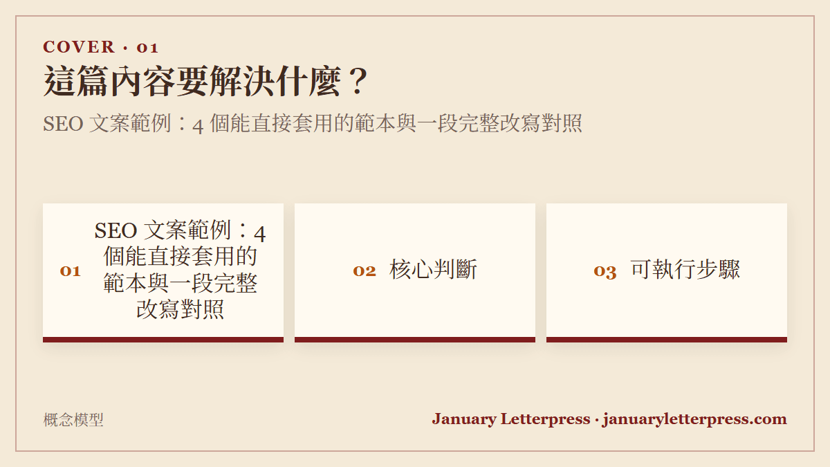 SEO 文案範例：4 個能直接套用的範本與一段完整改寫對照